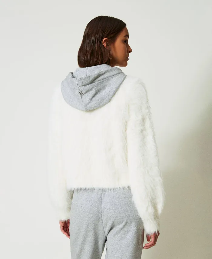 Twinset Myfo Knit Bomber Jacket With Hood White Snow Women Jackets And Outerwear Twinset Myfo Knit Bomber Jacket With Hood White Snow Women Jackets And Outerwear