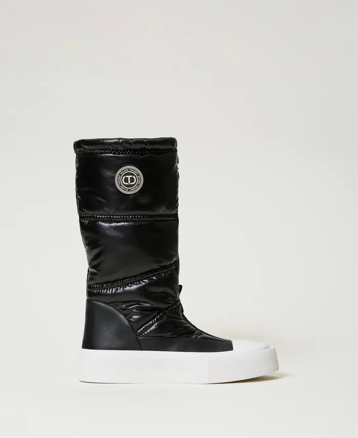 Twinset Padded Boots With Logo Black Women Flat Shoes
