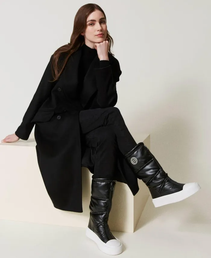 Twinset Padded Boots With Logo Black Women Flat Shoes Twinset Padded Boots With Logo Black Women Flat Shoes