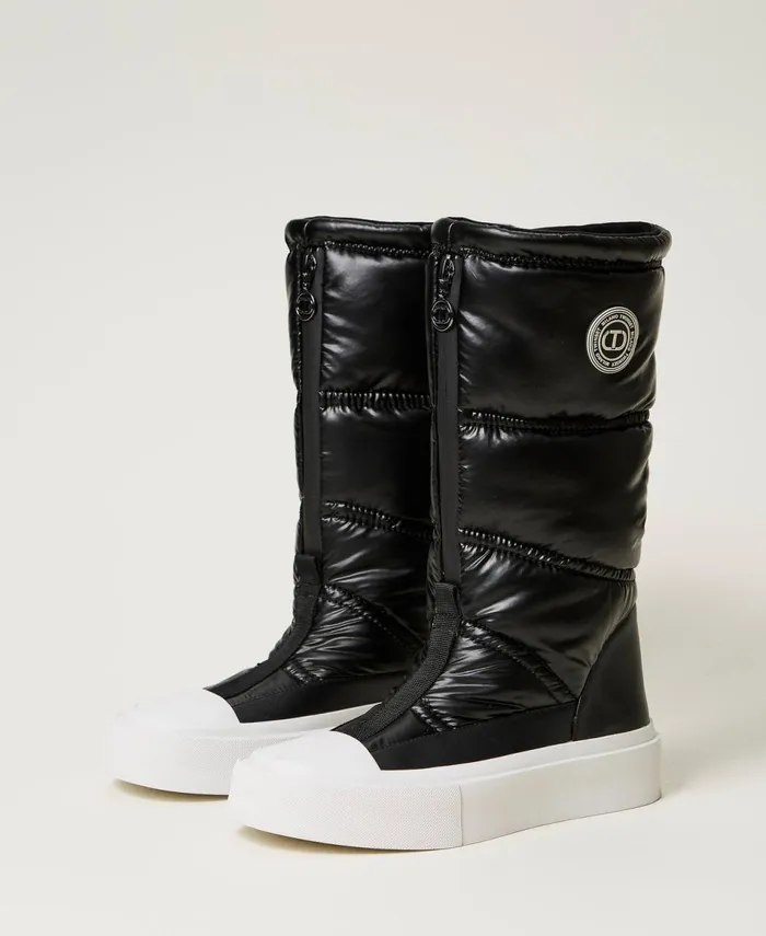 Twinset Padded Boots With Logo Black Women Flat Shoes Twinset Padded Boots With Logo Black Women Flat Shoes