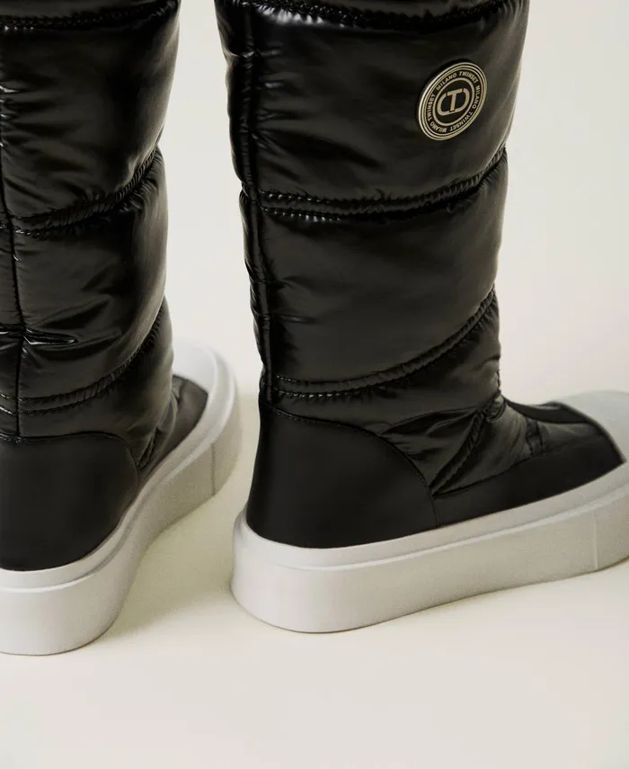 Twinset Padded Boots With Logo Black Women Flat Shoes Twinset Padded Boots With Logo Black Women Flat Shoes