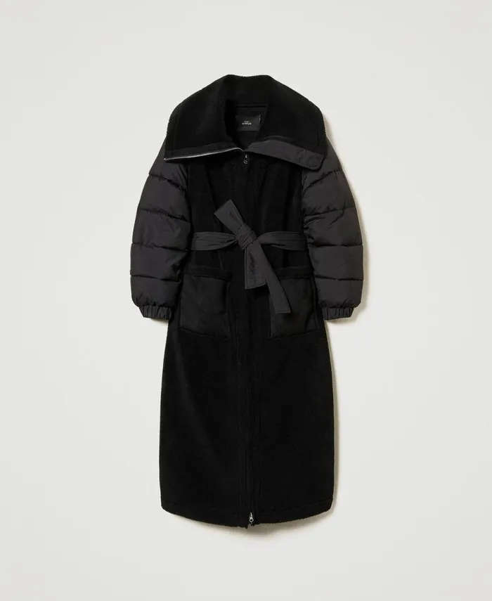 Twinset Padded Faux Fur Coat Black Women Jackets And Outerwear