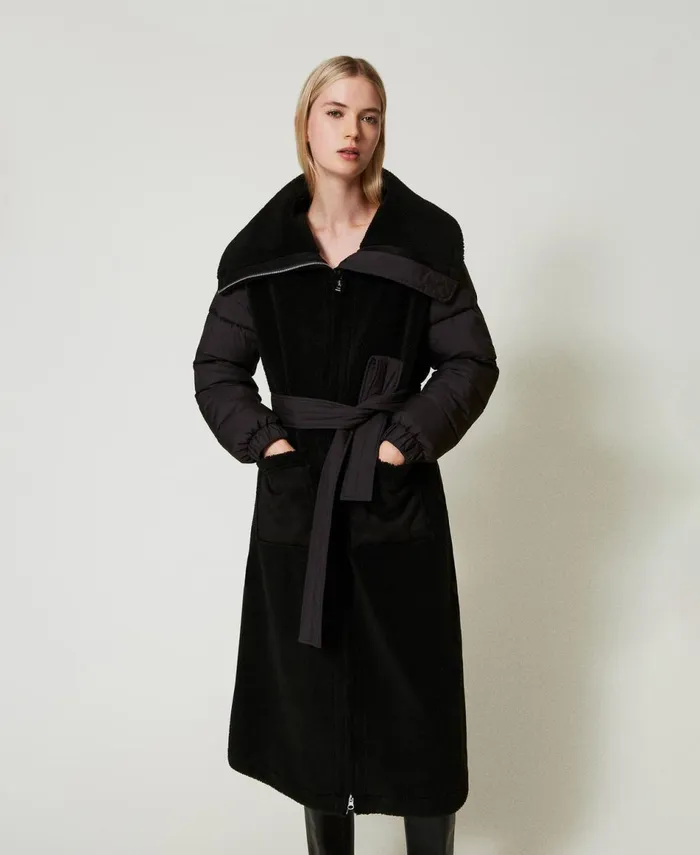 Twinset Padded Faux Fur Coat Black Women Jackets And Outerwear