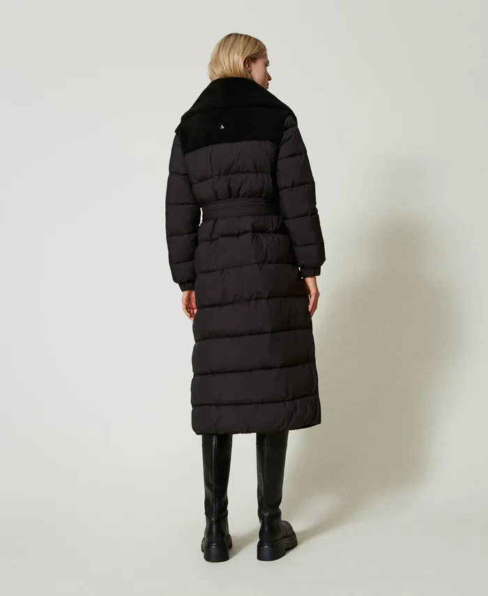 Twinset Padded Faux Fur Coat Black Women Jackets And Outerwear