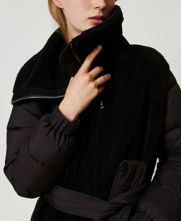 Twinset Padded Faux Fur Coat Black Women Jackets And Outerwear