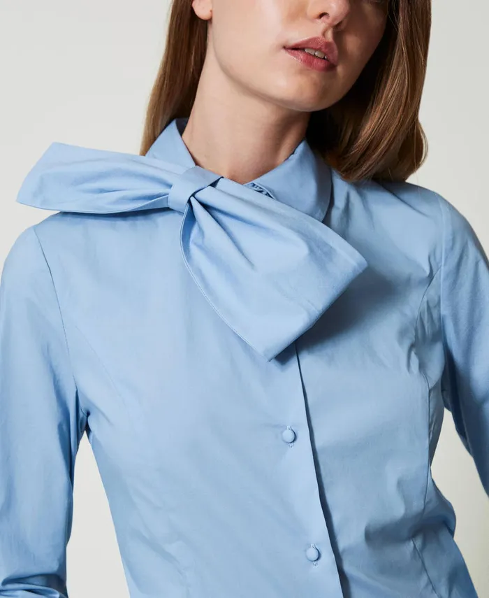 Twinset Poplin Shirt With Bow Air Blue Women Blouses And Shirts