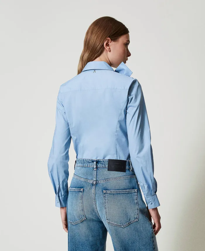 Twinset Poplin Shirt With Bow Air Blue Women Blouses And Shirts Twinset Poplin Shirt With Bow Air Blue Women Blouses And Shirts