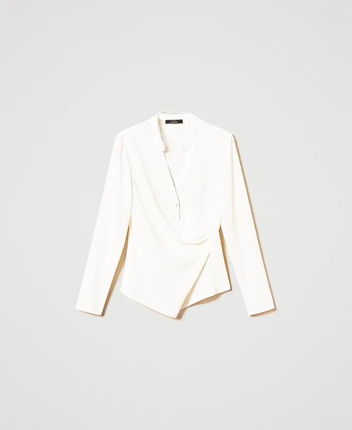 Twinset Recycled Crpe De Chine Blouse White Cream Women Blouses And Shirts Twinset Recycled Crpe De Chine Blouse White Cream Women Blouses And Shirts