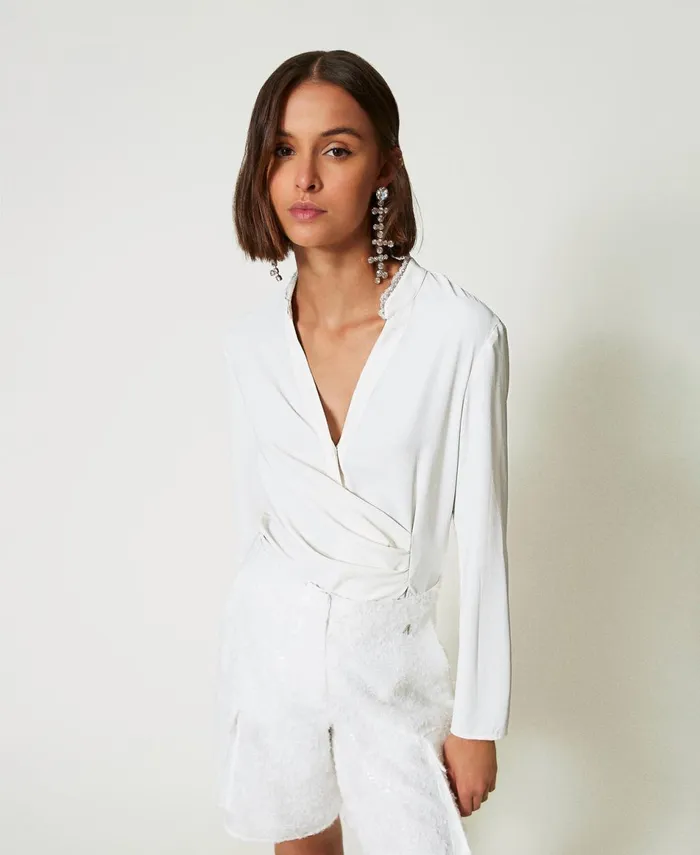Twinset Recycled Crpe De Chine Blouse White Cream Women Blouses And Shirts Twinset Recycled Crpe De Chine Blouse White Cream Women Blouses And Shirts
