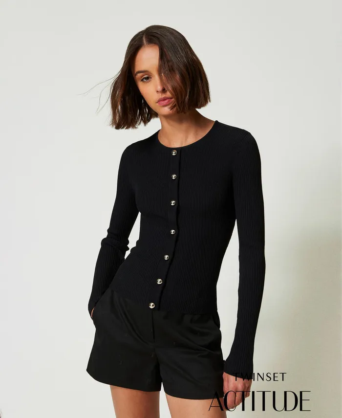Twinset Ribbed Cardigan With Studs Black Women Jumpers And Cardigans