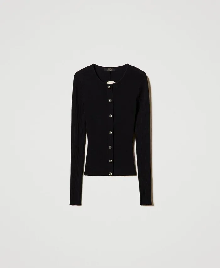 Twinset Ribbed Cardigan With Studs Black Women Jumpers And Cardigans Twinset Ribbed Cardigan With Studs Black Women Jumpers And Cardigans