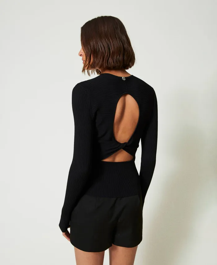 Twinset Ribbed Cardigan With Studs Black Women Jumpers And Cardigans Twinset Ribbed Cardigan With Studs Black Women Jumpers And Cardigans