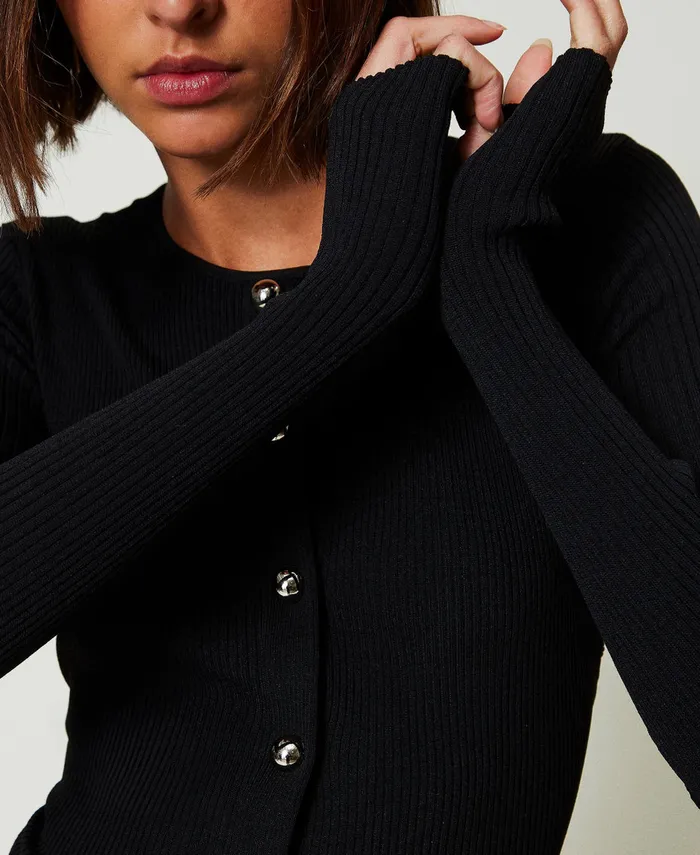 Twinset Ribbed Cardigan With Studs Black Women Jumpers And Cardigans Twinset Ribbed Cardigan With Studs Black Women Jumpers And Cardigans