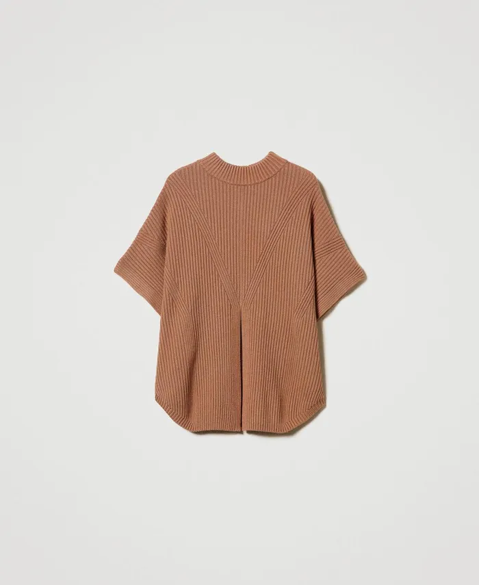 Twinset Ribbed Poncho Jumper Caramel Camel Women Jackets And Outerwear Twinset Ribbed Poncho Jumper Caramel Camel Women Jackets And Outerwear