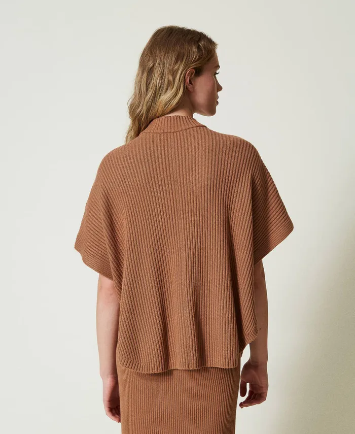 Twinset Ribbed Poncho Jumper Caramel Camel Women Jackets And Outerwear Twinset Ribbed Poncho Jumper Caramel Camel Women Jackets And Outerwear