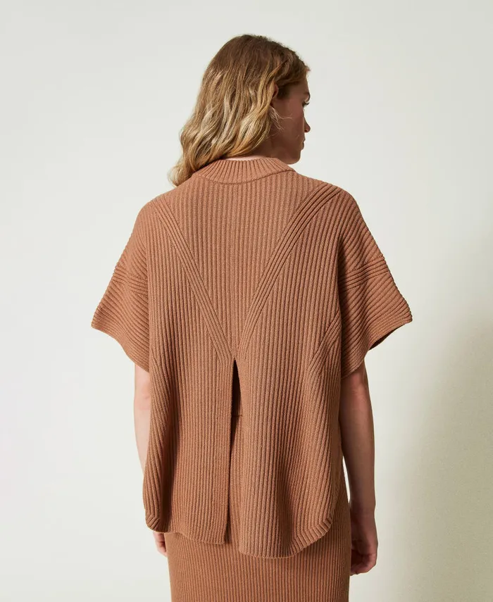 Twinset Ribbed Poncho Jumper Caramel Camel Women Jackets And Outerwear Twinset Ribbed Poncho Jumper Caramel Camel Women Jackets And Outerwear