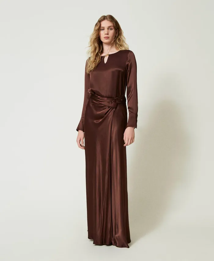 Twinset Satin Blouse With Oval T Chocolate Women Blouses And Shirts Twinset Satin Blouse With Oval T Chocolate Women Blouses And Shirts