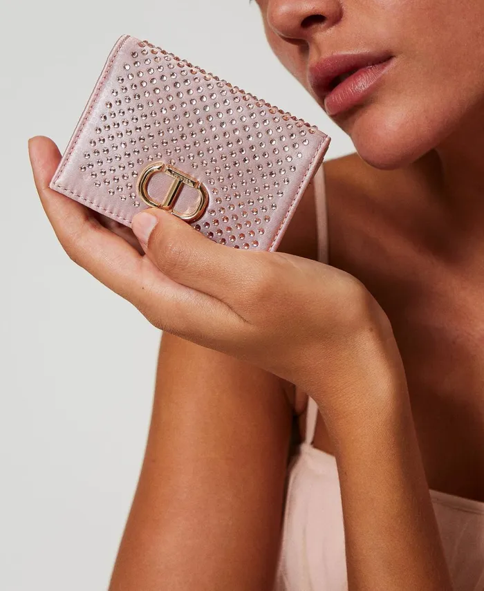 Twinset Satin Wallet With Rhinestones And Oval T Peachy Keen Pink Women Wallets And Keyrings Twinset Satin Wallet With Rhinestones And Oval T Peachy Keen Pink Women Wallets And Keyrings