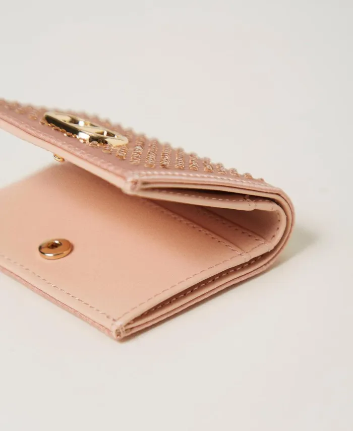 Twinset Satin Wallet With Rhinestones And Oval T Peachy Keen Pink Women Wallets And Keyrings Twinset Satin Wallet With Rhinestones And Oval T Peachy Keen Pink Women Wallets And Keyrings