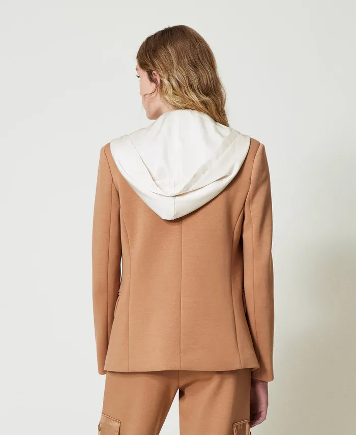 Twinset Scuba Fabric Blazer With Hood Twotone Caramel Camel Motherofpearl Women Jackets And Outerwear Twinset Scuba Fabric Blazer With Hood Twotone Caramel Camel Motherofpearl Women Jackets And Outerwear
