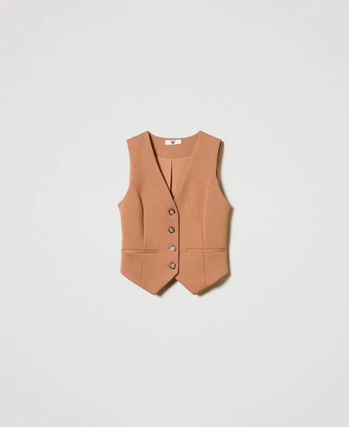 Twinset Scuba Fabric Waistcoat Caramel Camel Women Jackets And Outerwear Twinset Scuba Fabric Waistcoat Caramel Camel Women Jackets And Outerwear