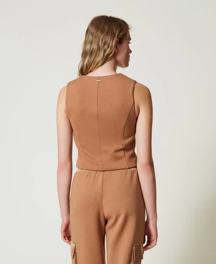 Twinset Scuba Fabric Waistcoat Caramel Camel Women Jackets And Outerwear Twinset Scuba Fabric Waistcoat Caramel Camel Women Jackets And Outerwear