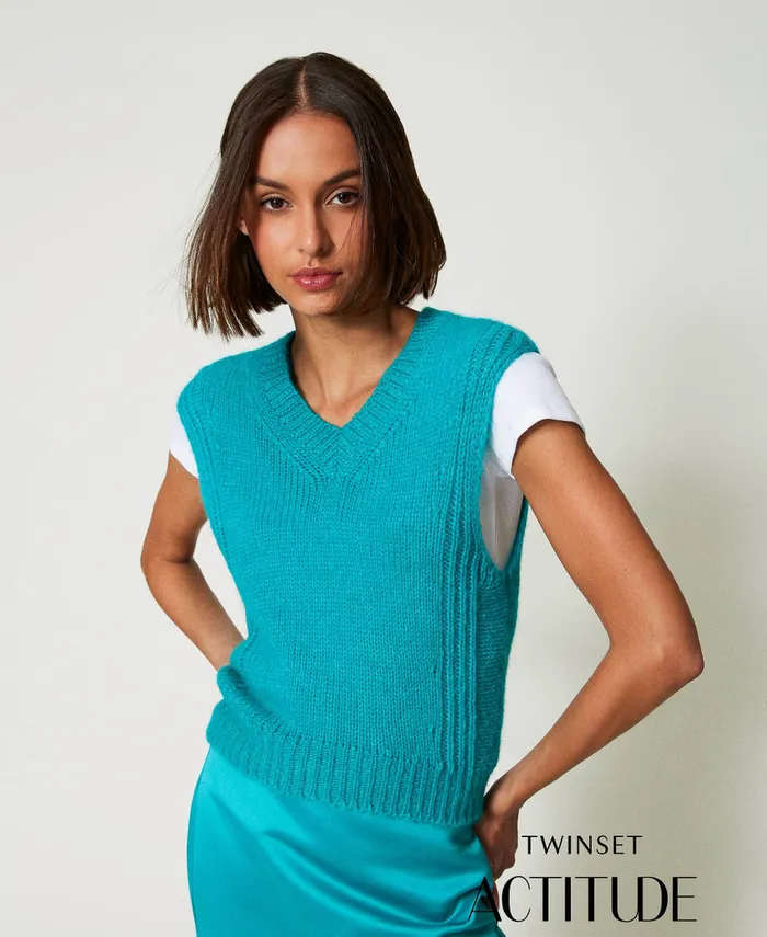 Twinset Seamless Wool Blend Sleeveless Jumper Tropical Emerald Green Women Jumpers And Cardigans