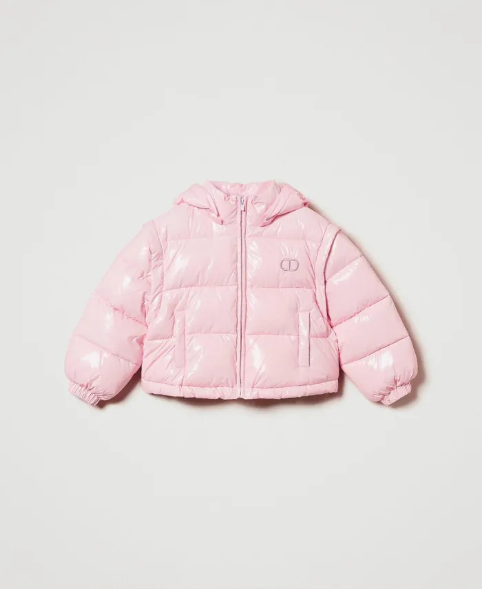 Twinset Shiny Puffer Jacket With Embroidered Logo Pink Orchid Girl Jackets And Outerwear Twinset Shiny Puffer Jacket With Embroidered Logo Pink Orchid Girl Jackets And Outerwear