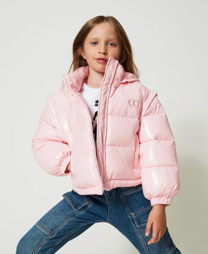Twinset Shiny Puffer Jacket With Embroidered Logo Pink Orchid Girl Jackets And Outerwear Twinset Shiny Puffer Jacket With Embroidered Logo Pink Orchid Girl Jackets And Outerwear