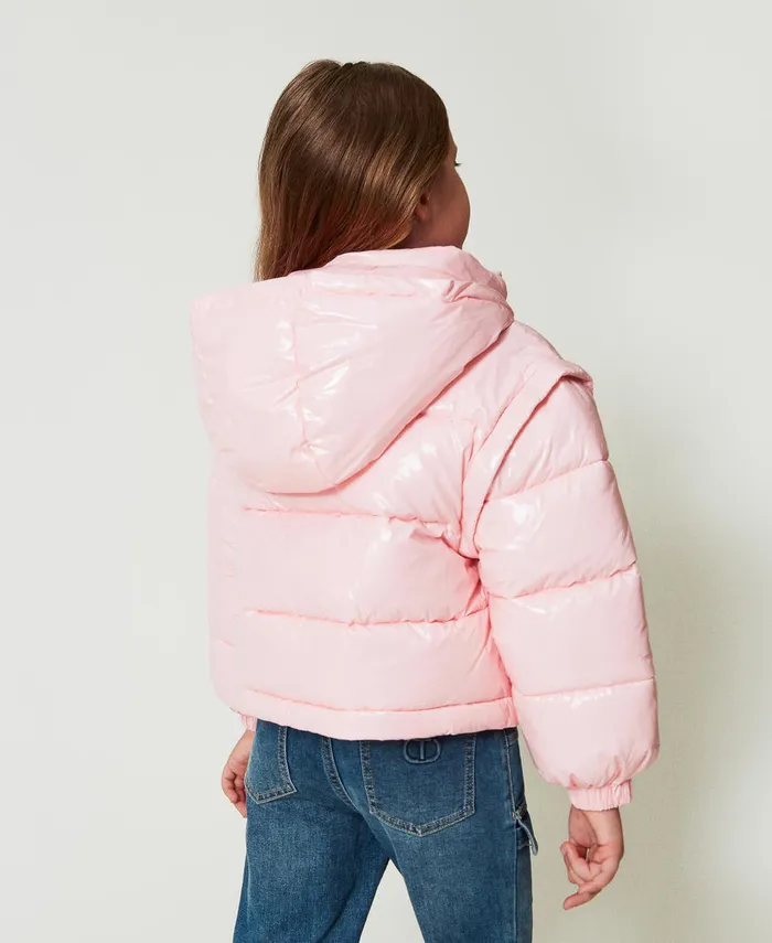 Twinset Shiny Puffer Jacket With Embroidered Logo Pink Orchid Girl Jackets And Outerwear Twinset Shiny Puffer Jacket With Embroidered Logo Pink Orchid Girl Jackets And Outerwear
