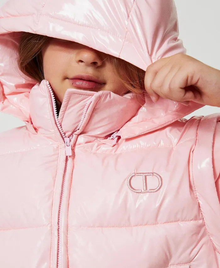 Twinset Shiny Puffer Jacket With Embroidered Logo Pink Orchid Girl Jackets And Outerwear Twinset Shiny Puffer Jacket With Embroidered Logo Pink Orchid Girl Jackets And Outerwear