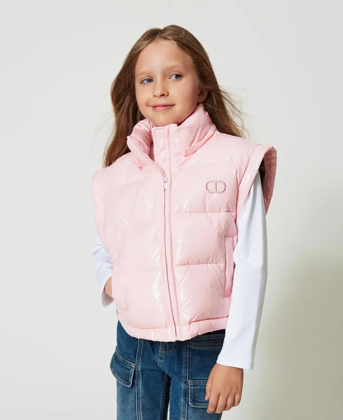 Twinset Shiny Puffer Jacket With Embroidered Logo Pink Orchid Girl Jackets And Outerwear Twinset Shiny Puffer Jacket With Embroidered Logo Pink Orchid Girl Jackets And Outerwear