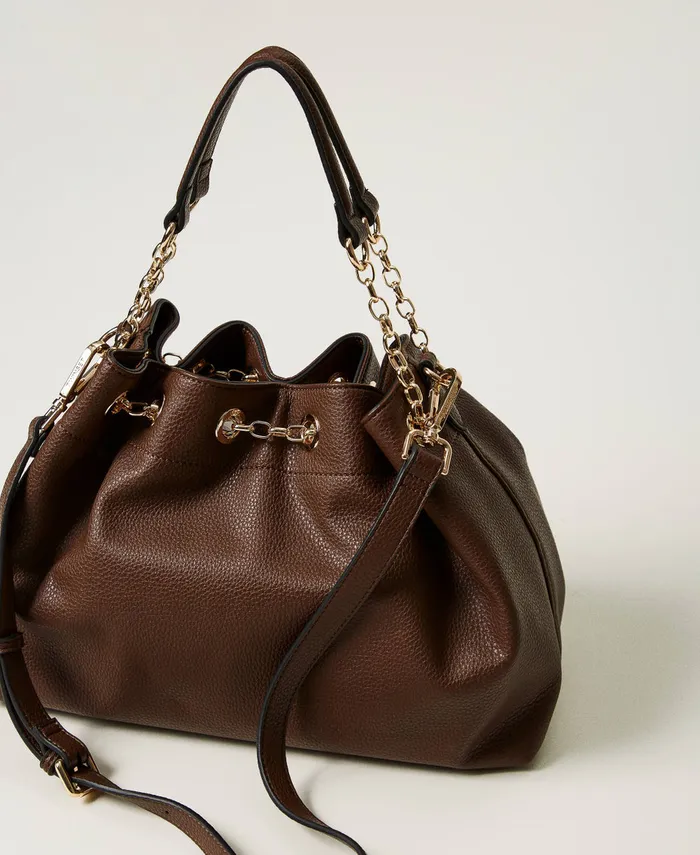 Twinset Shopper Bag With Oval T And Drawstring Handles Coffee Chocolate Women Shopping Bags Twinset Shopper Bag With Oval T And Drawstring Handles Coffee Chocolate Women Shopping Bags