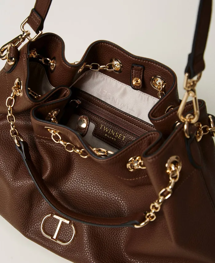 Twinset Shopper Bag With Oval T And Drawstring Handles Coffee Chocolate Women Shopping Bags Twinset Shopper Bag With Oval T And Drawstring Handles Coffee Chocolate Women Shopping Bags