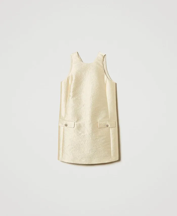 Twinset Short Brocade Jacquard Halter Dress Light Gold Brocade Jacquard Women Dresses Twinset Short Brocade Jacquard Halter Dress Light Gold Brocade Jacquard Women Dresses