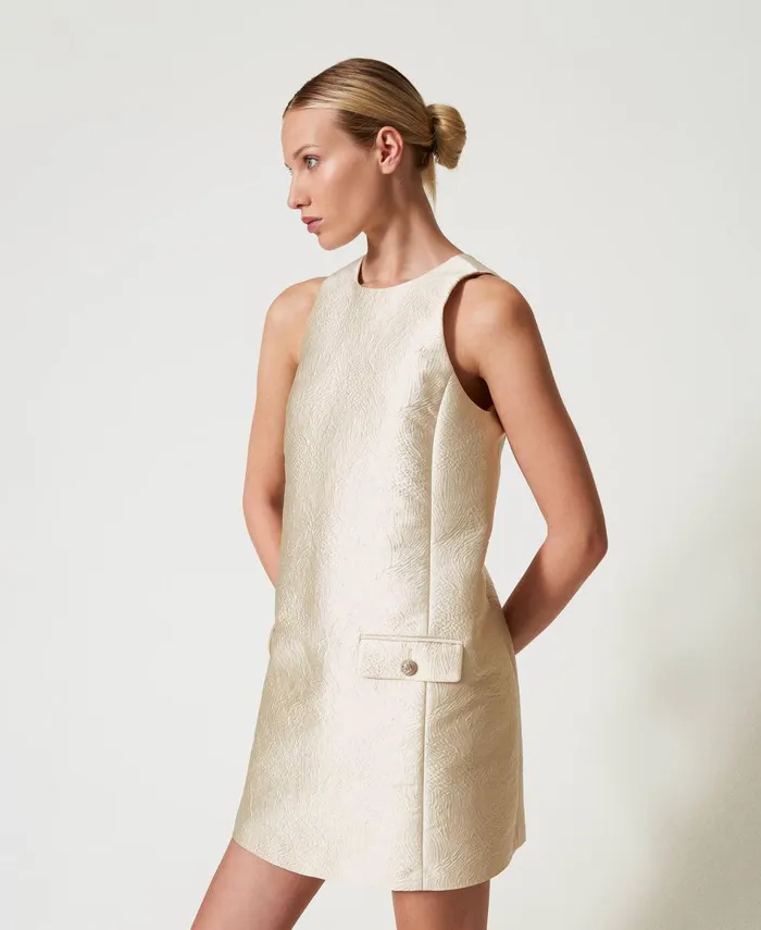 Twinset Short Brocade Jacquard Halter Dress Light Gold Brocade Jacquard Women Dresses Twinset Short Brocade Jacquard Halter Dress Light Gold Brocade Jacquard Women Dresses