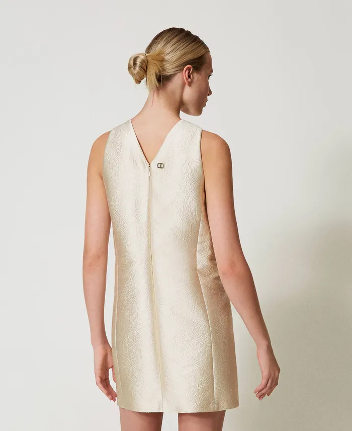 Twinset Short Brocade Jacquard Halter Dress Light Gold Brocade Jacquard Women Dresses Twinset Short Brocade Jacquard Halter Dress Light Gold Brocade Jacquard Women Dresses
