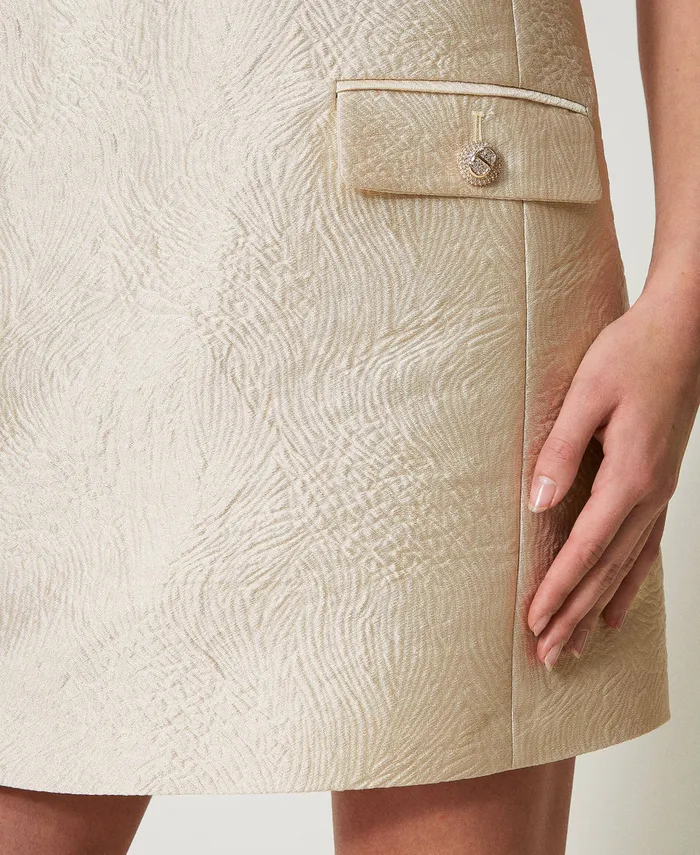 Twinset Short Brocade Jacquard Halter Dress Light Gold Brocade Jacquard Women Dresses Twinset Short Brocade Jacquard Halter Dress Light Gold Brocade Jacquard Women Dresses