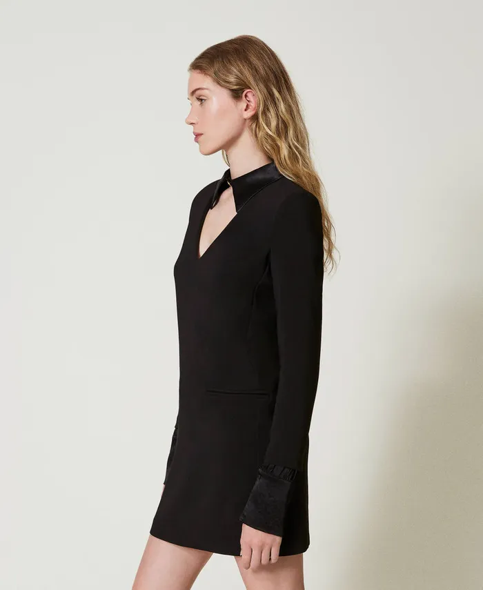 Twinset Short Crpe Dress With Satin Details Black Women Dresses