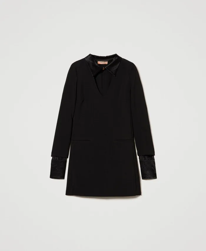 Twinset Short Crpe Dress With Satin Details Black Women Dresses Twinset Short Crpe Dress With Satin Details Black Women Dresses