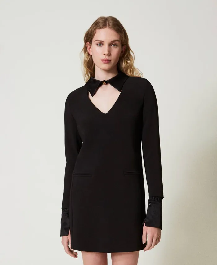 Twinset Short Crpe Dress With Satin Details Black Women Dresses Twinset Short Crpe Dress With Satin Details Black Women Dresses