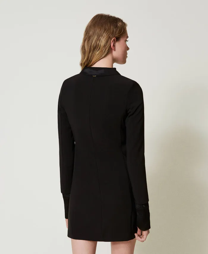 Twinset Short Crpe Dress With Satin Details Black Women Dresses Twinset Short Crpe Dress With Satin Details Black Women Dresses