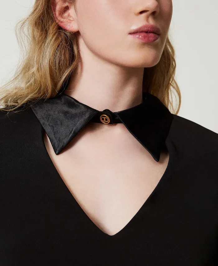 Twinset Short Crpe Dress With Satin Details Black Women Dresses Twinset Short Crpe Dress With Satin Details Black Women Dresses