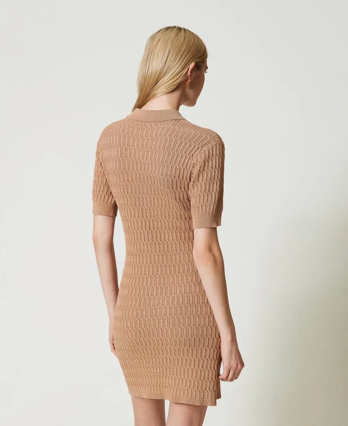 Twinset Short Fitted Knit Dress With Buttons Sandy Brown Women Dresses Twinset Short Fitted Knit Dress With Buttons Sandy Brown Women Dresses