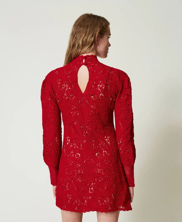 Twinset Short Floral Crochet Dress Venetian Red Women Dresses