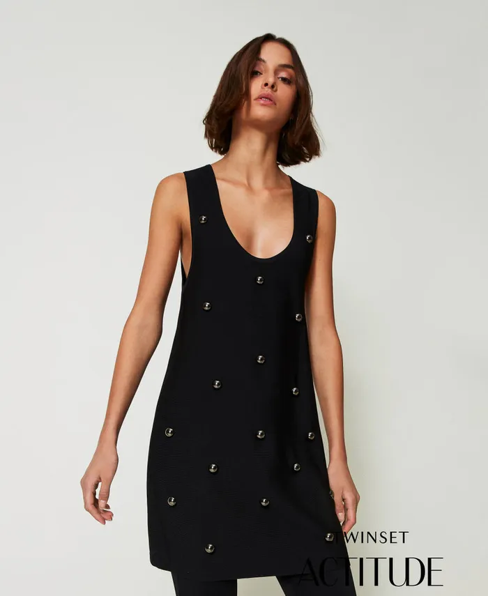 Twinset Short Knit Dress With Studs Black Women Dresses