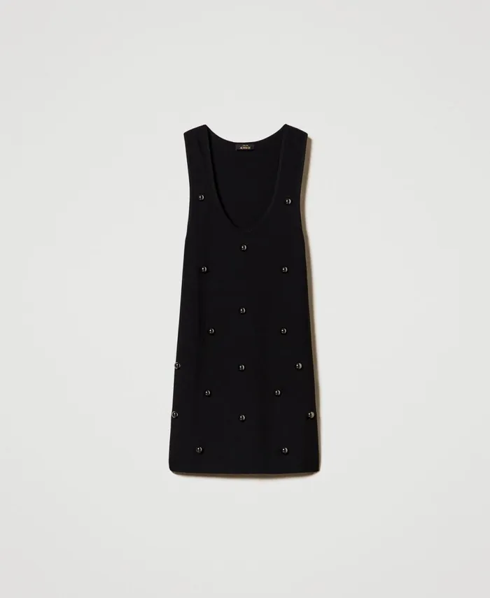 Twinset Short Knit Dress With Studs Black Women Dresses