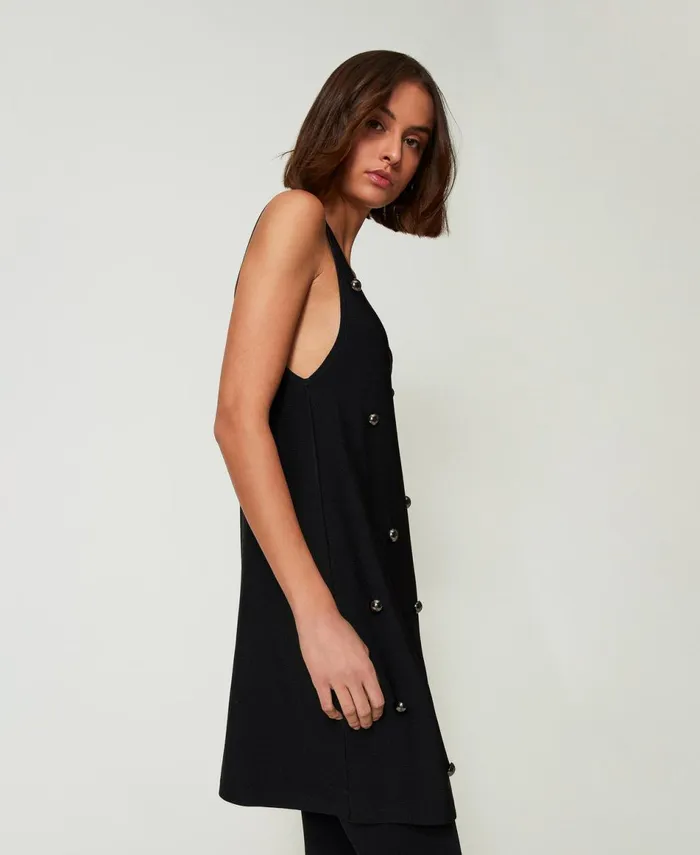 Twinset Short Knit Dress With Studs Black Women Dresses