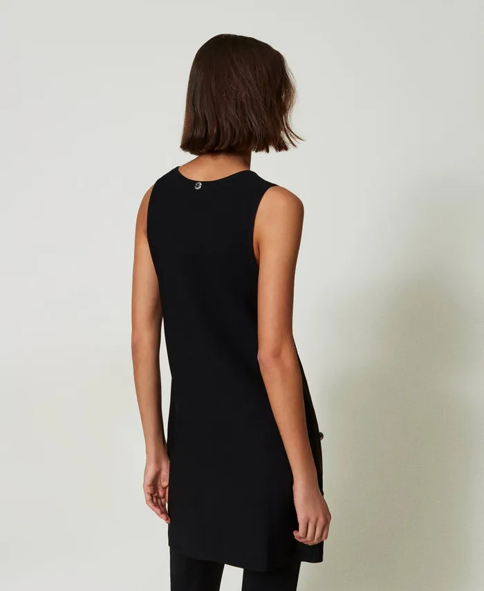 Twinset Short Knit Dress With Studs Black Women Dresses