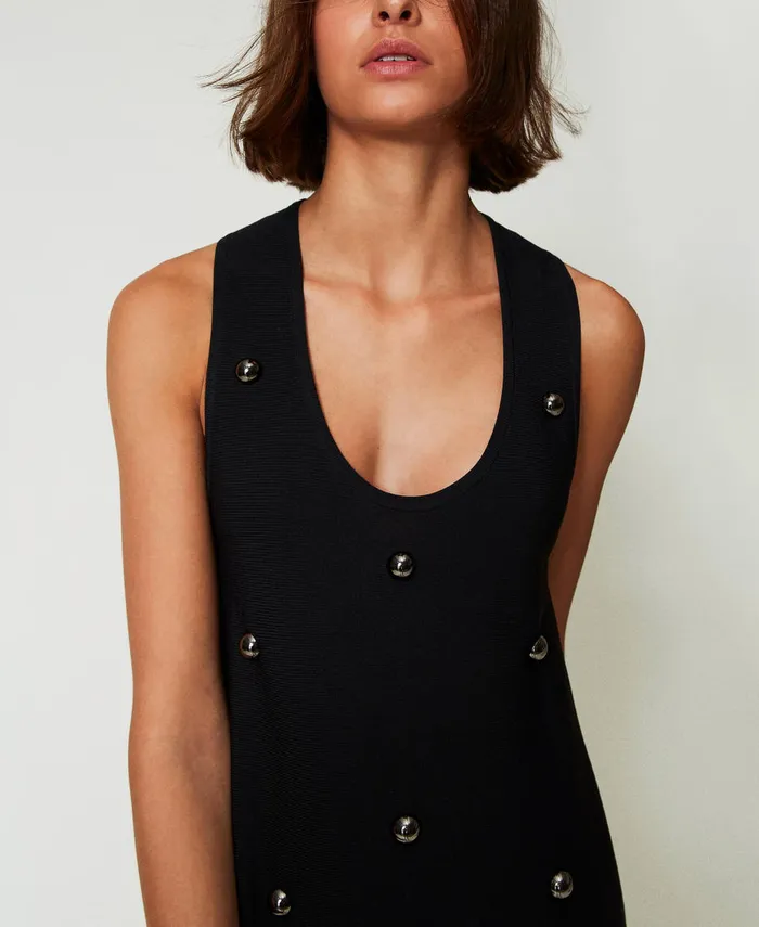 Twinset Short Knit Dress With Studs Black Women Dresses